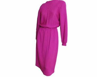 Vintage 1980s Sweater Dress Set 2 Piece Magenta Purple Raspberry Pink Acrylic Knit Liz Claiborne Made in Hong Kong