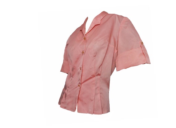 Vintage 1950s Blouse Shimmery Cold Rayon Pink Shi… - image 2