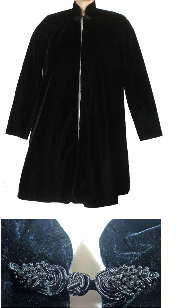 Black Velvet Swing Coat Vintage 1980s Long Evenin… - image 3