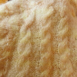 Vintage Mohair Cardigan 1980s Sweater Cropped Pastel Yellow and Pink Chunky Knit image 5