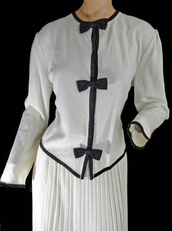 Vintage 1970s Dress Off White and Black 2 Piece K… - image 3