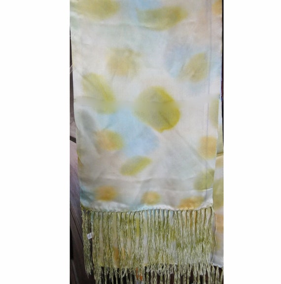 Vintage Mod 1960s Fringed Silk Scarf Lime Green G… - image 10