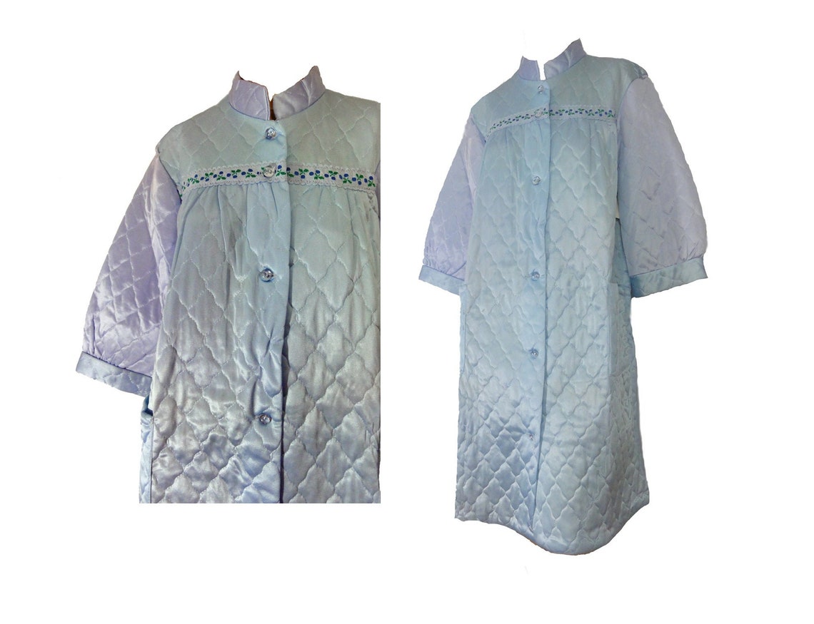 Vintage 60s Robe Baby Blue Quilted Housecoat Deadstock Button Etsy