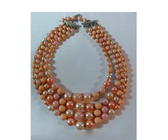 Vintage 1950s Pink Four Strand Choker Signed Japa… - image 1