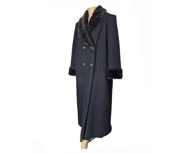 Vintage 1980s Coat Black Midi Length Wool Princes… - image 1