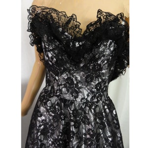 1980s Prom Black Lace and Silver Lame Party Dress Strapless Cocktail Gown image 4