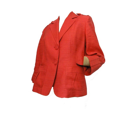 Anne Klein Vintage 1980s Designer Blazer Peach Orange Linen Cotton Blend Jacket Size 10