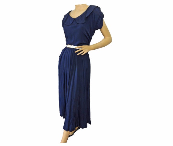 Vintage 1950s Dress Navy Blue Cocktail Party Gown… - image 1