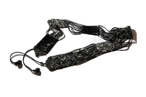 Antique Edwardian Soutache & Beaded Waist Belt Antique Victorian Beaded Belt - Vintage Mourning Jet Black  main image 4