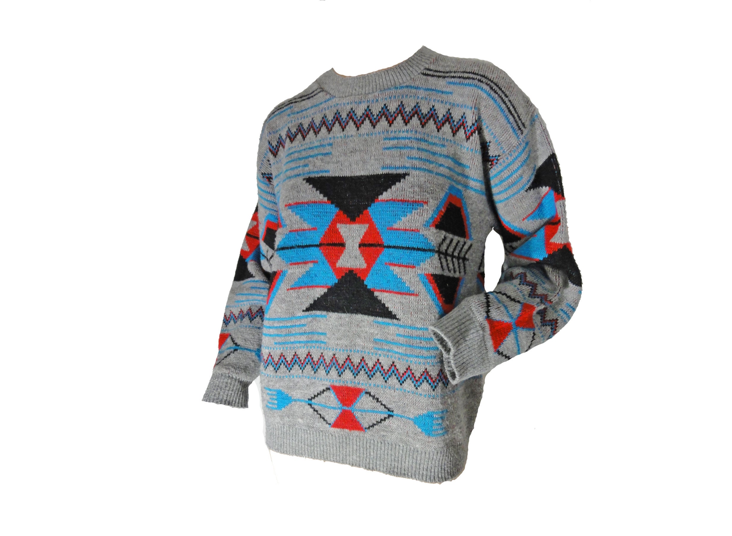 Vintage Sweater Aztec Western Design Gray Acrylic 40 Chest Men's ...