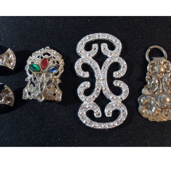 Vintage Jewelry Lot/ Buckle/ Buttons/ Dress Clip for Repair or Repurpose