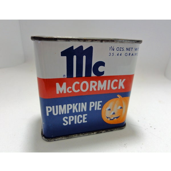 Vintage des années 50 citrouille tarte Jack O Lantern boîte à épices McCormick Halloween décoration de cuisine avec recette