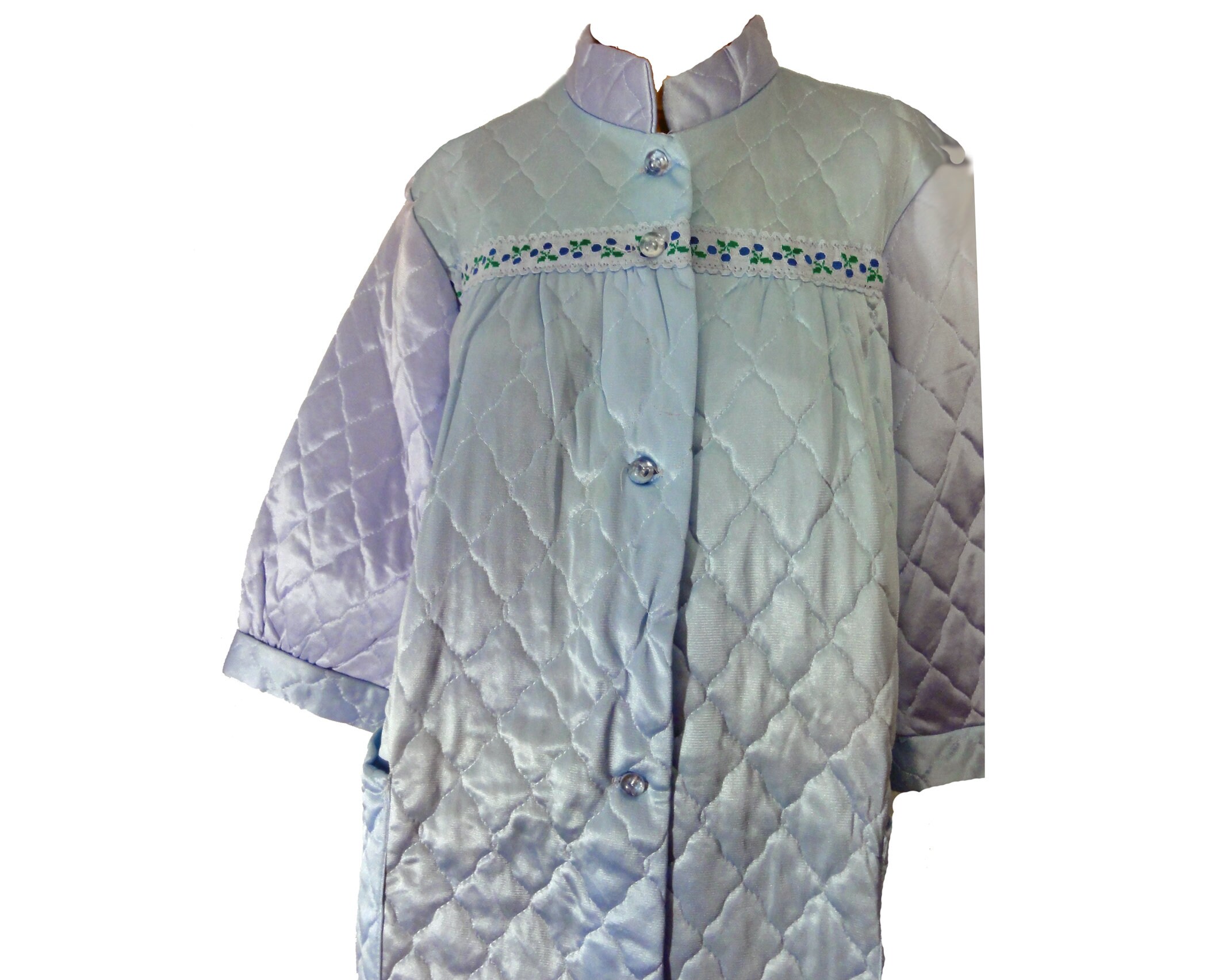 Vintage 60s Robe Baby Blue Quilted Housecoat Deadstock Button Etsy