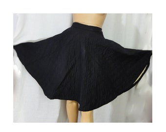 Vintage 1950s Black Quilted Full Circle Skirt Swing Dance Rockabilly XXS - XS