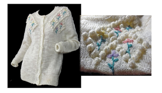 Vintage 1970s Sweater Floral Embroidery Embellish… - image 1