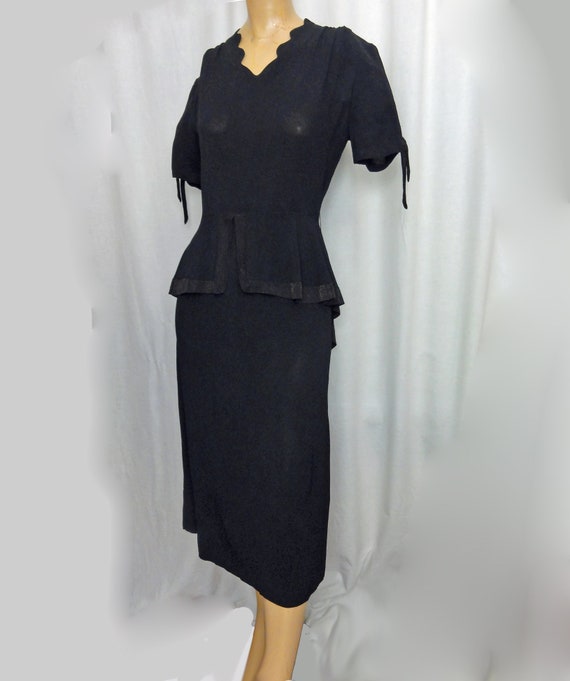 Vintage 1940s Dress With Peplum Black Semi Sheer … - image 2