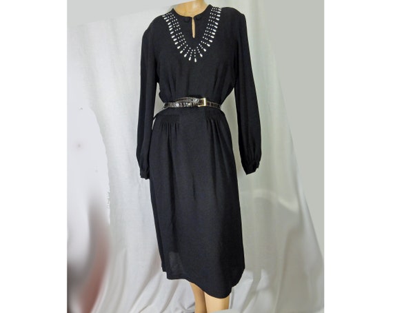 Vintage 1940s Black Day Dress Rayon Georgette Emb… - image 2