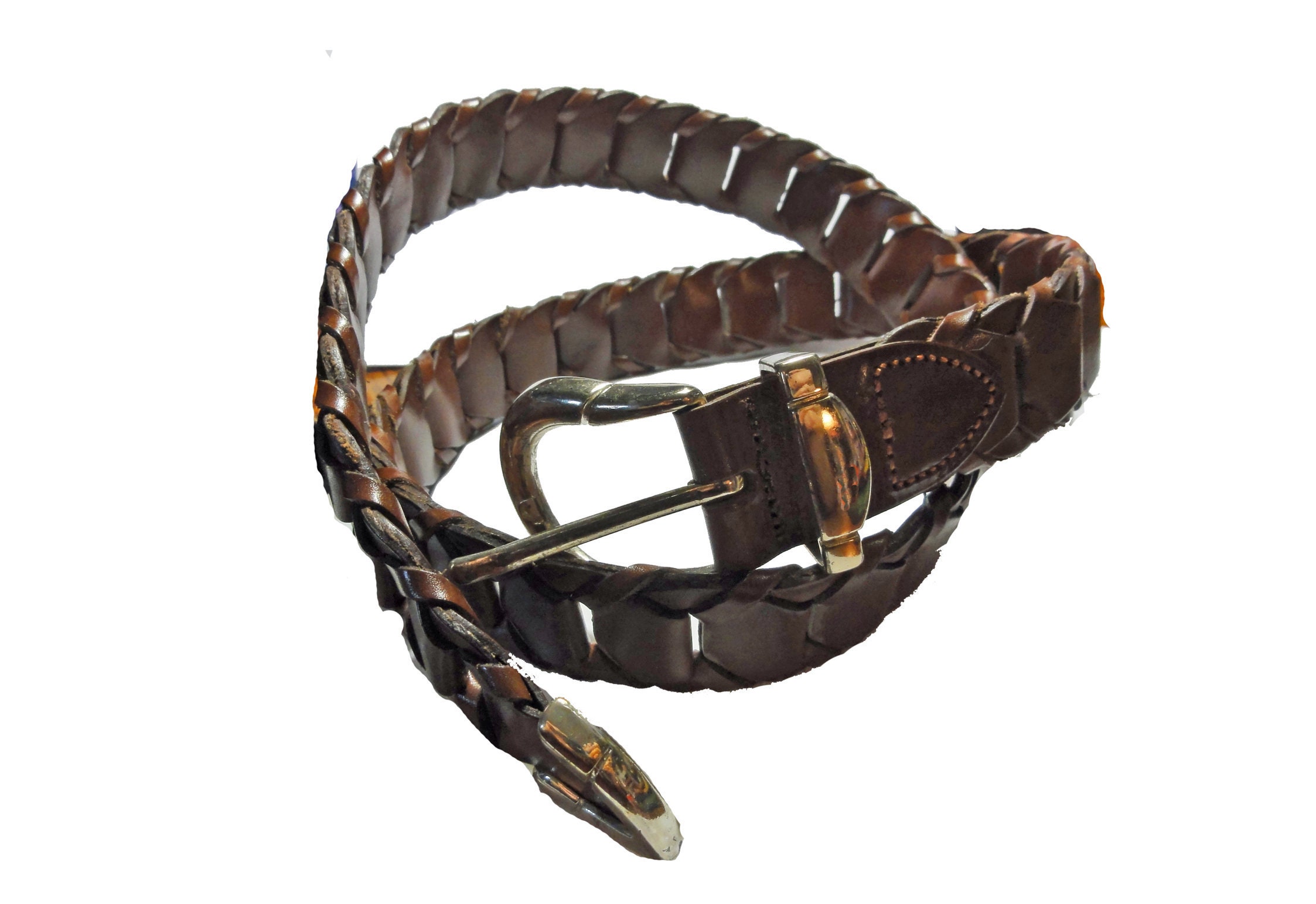 Vintage Braided Leather Belt and Goldtone Buckle Made in  display picture 2