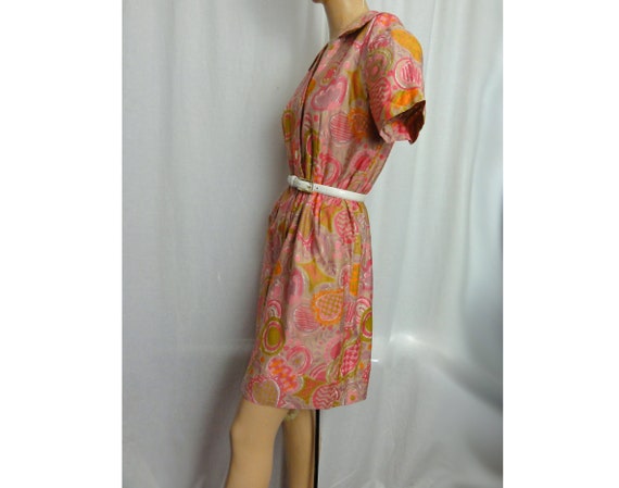 Mod Hot Pink Abstract Print Cotton Vintage 1960s … - image 6