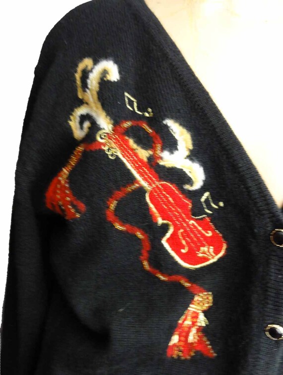 Vintage 1990s Susan Bristol Sweater Violin Musica… - image 3
