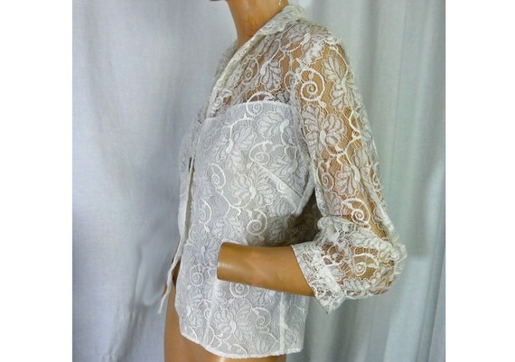 Vintage 1980s Blouse Victorian Style Off White La… - image 4