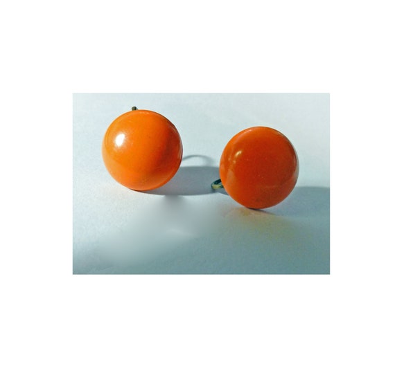 Vintage Mod 1960s Orange Screw On Button Earrings… - image 3