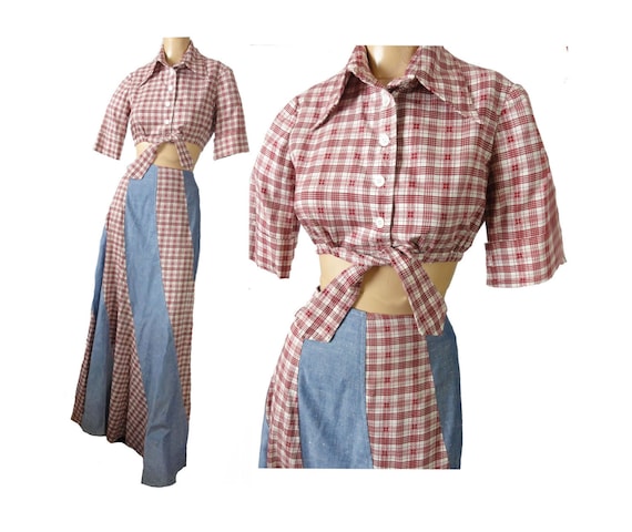 Maxi Dress Vintage 70s Boho Hippie Two Piece Set B