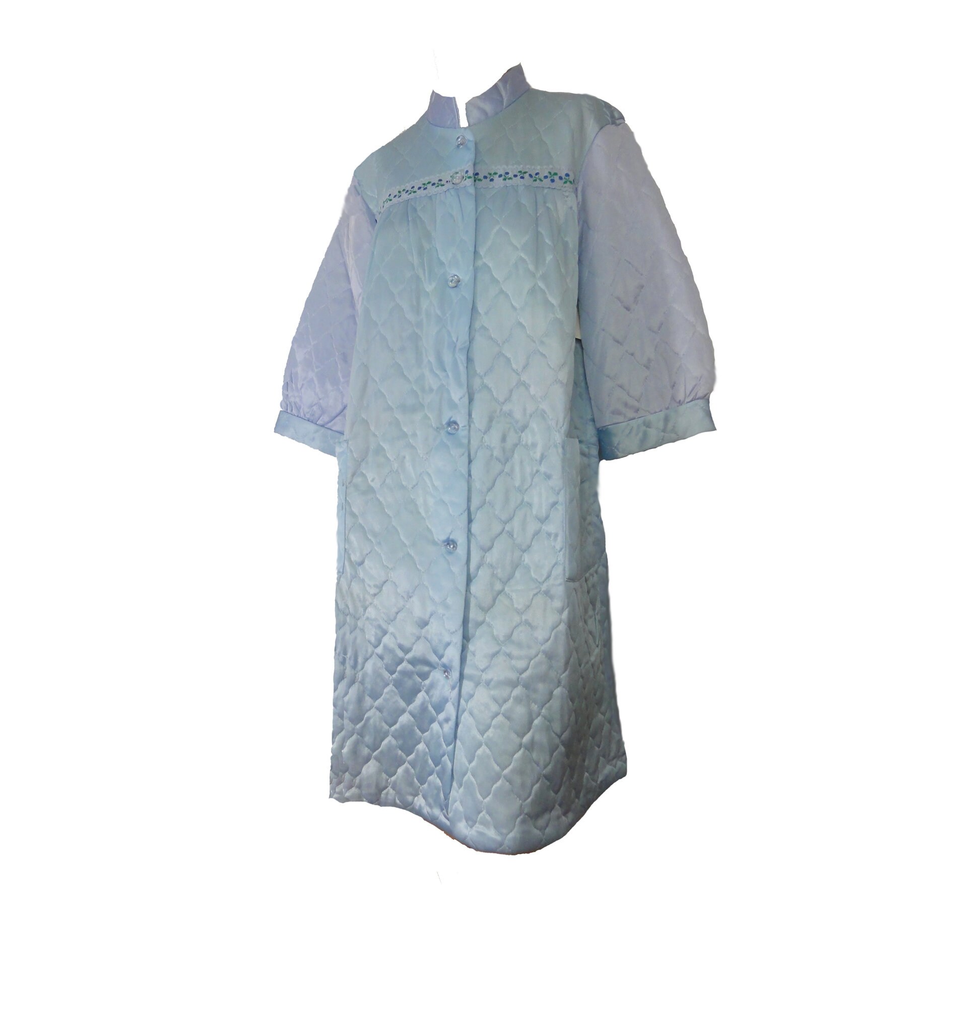 Vintage 60s Robe Baby Blue Quilted Housecoat Deadstock Button Etsy