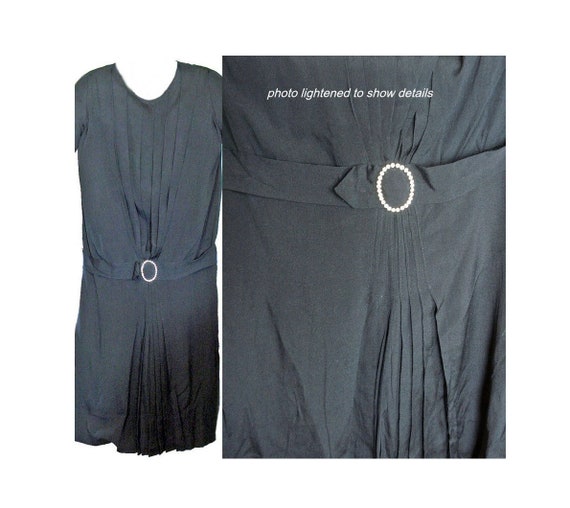 Art Deco 1920s Dress Black Silk Drop Waist Flapper