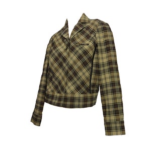 Vintage Cropped Bomber Jacket Gold and Black Plaid Renfrew Designer Label Zipper Front Size Small