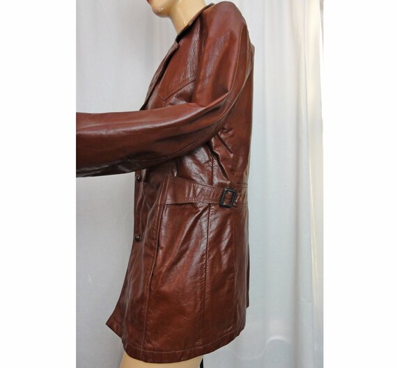 Vintage 1960s Leather Coat Zip Out Fake Fur Linin… - image 5