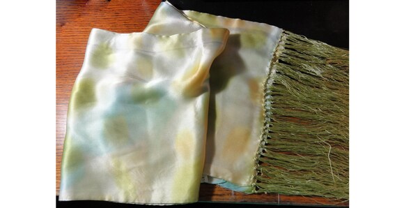 Vintage Mod 1960s Fringed Silk Scarf Lime Green G… - image 2