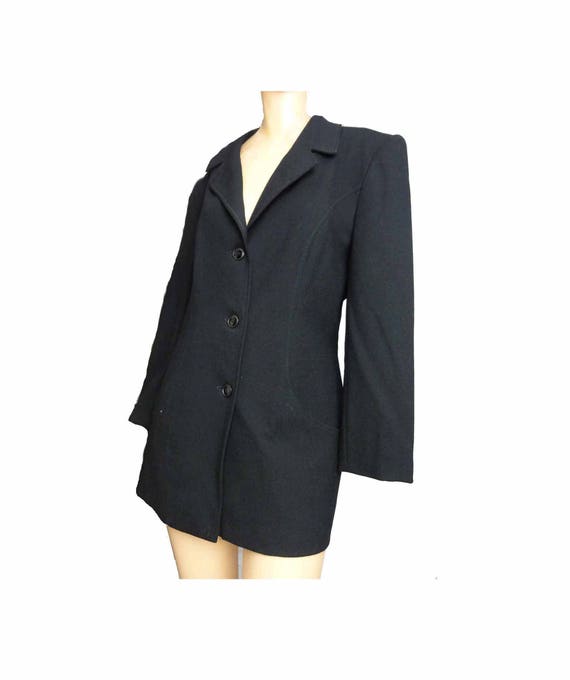 Lilli Ann Vintage 1980s Blazer Black Wool Long Bo… - image 1