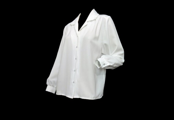 Vintage 1970s Blouse White Lacy Secretary Shirt V… - image 1