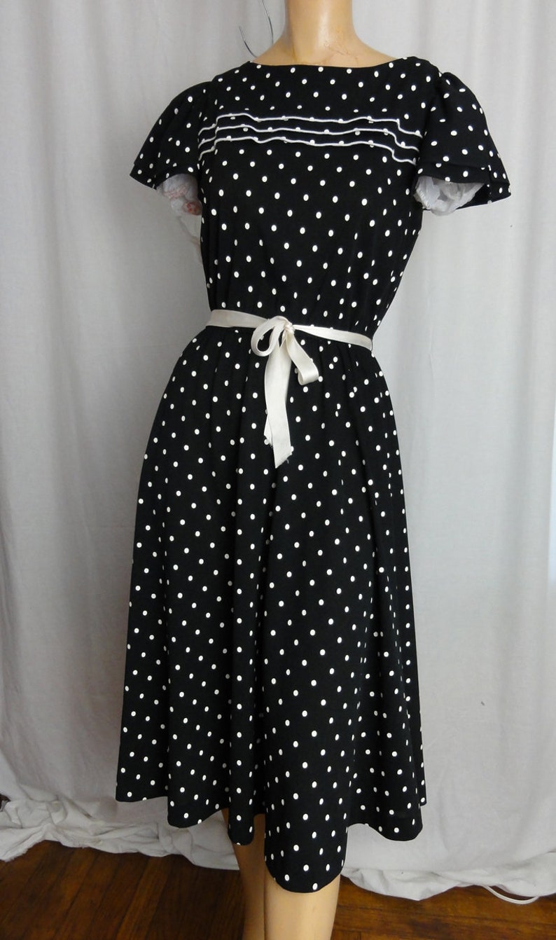 Vintage 70s Dress Disco Dance Black and White Polka Dot Dress | Etsy