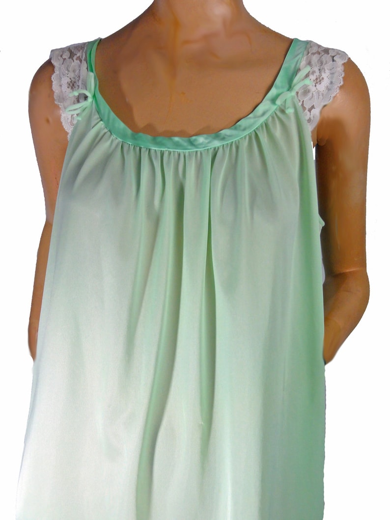 Vintage 60s Nightgown White Lace Trim Mint Green Nylon - Etsy