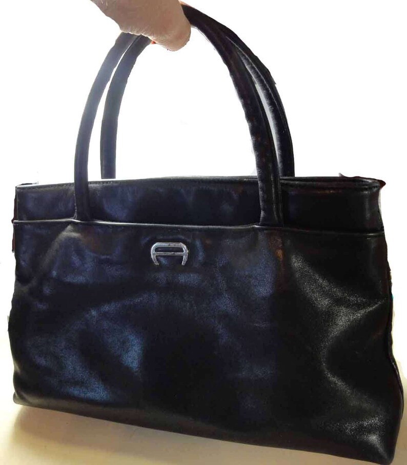 Etienne Aigner Black Handbag Vintage 60s Purse Genuine Leather Etsy