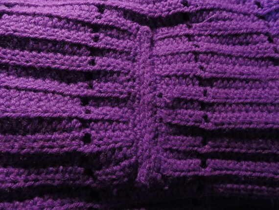 Vintage 1970s Purple Knit Poncho Cardigan Cape Fr… - image 7