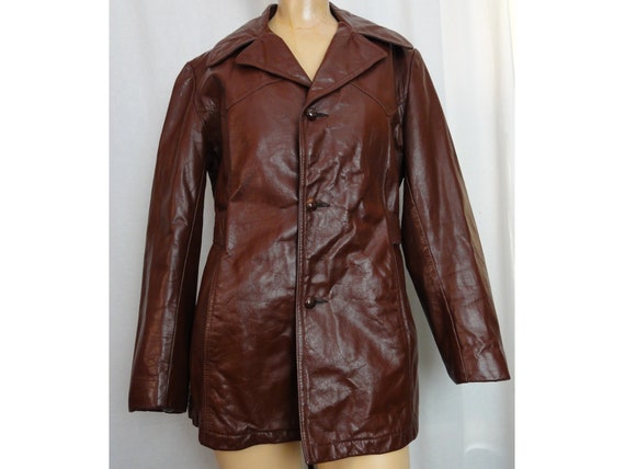 Vintage 1960s Leather Coat Zip Out Fake Fur Linin… - image 2