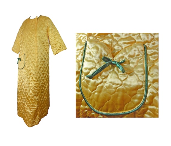 NOS Vintage 60s Robe Quilted Gold Satin Size Large
