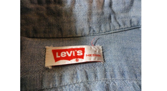 Men's Vintage 1970s Levi's Shirt Denim Chambray w… - image 5