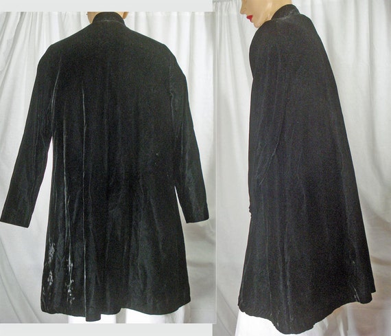 Black Velvet Swing Coat Vintage 1980s Long Evenin… - image 5