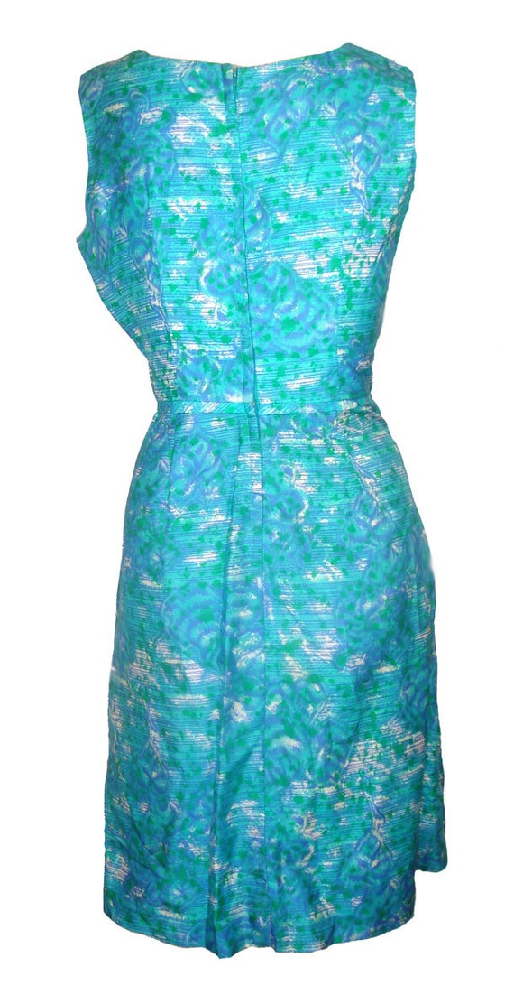 Mod 1960s Dress Blue and Green Abstract Print Sil… - image 4