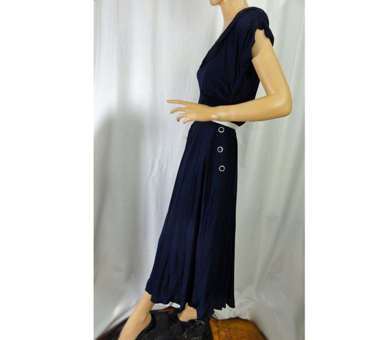Vintage 1950s Dress Navy Blue Cocktail Party Gown… - image 3