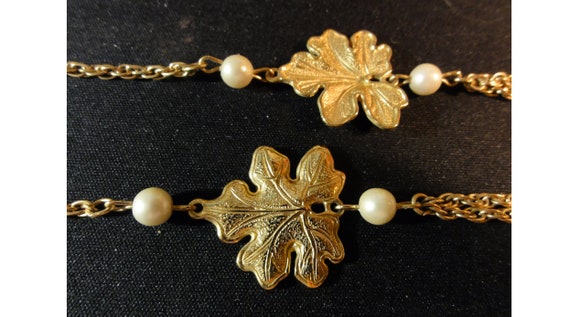 Vintage 1960s Necklace Chain with Leaf and Faux P… - image 5