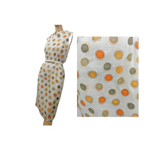 Polka Dot Silk Sheath NOS Vintage 50s Dress Sleeve