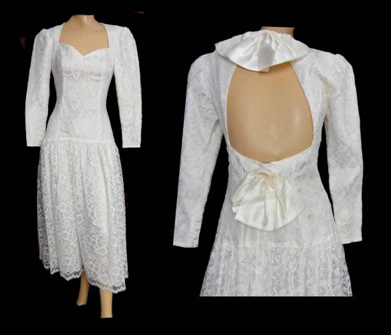 Vintage 1980s Party Dress Gunne Sax White Lace Dr… - image 1