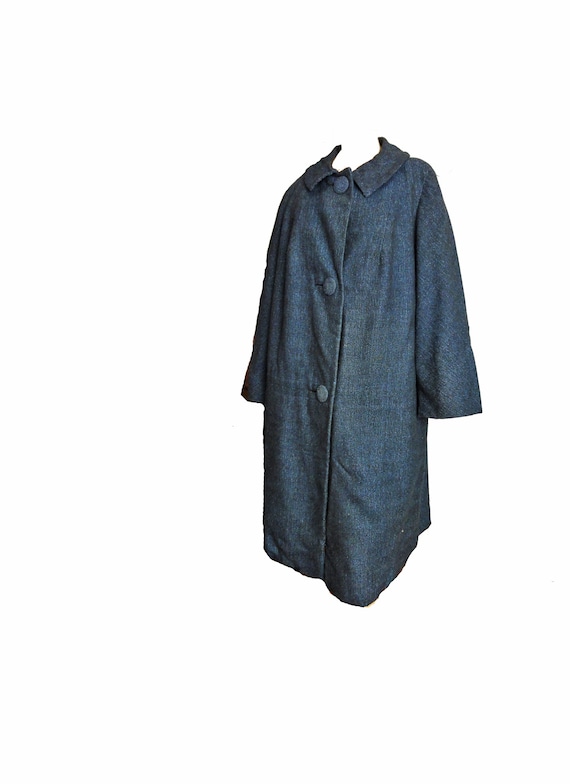 Vintage 1960s Coat Blue Wool Tweed Hand Tailored in Hong Kong