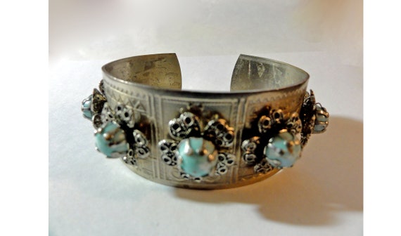 Vintage 1950s Cuff Bracelet Faux Turquoise Southw… - image 4