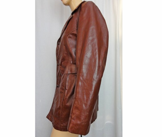 Vintage 1960s Leather Coat Zip Out Fake Fur Linin… - image 4